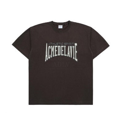 acme de la vie with JEONGHAN - VARSITY LOGO EMBOSSING PRINTING SHORT SLEEVE T-SHIRT BROWN_155341.jpg