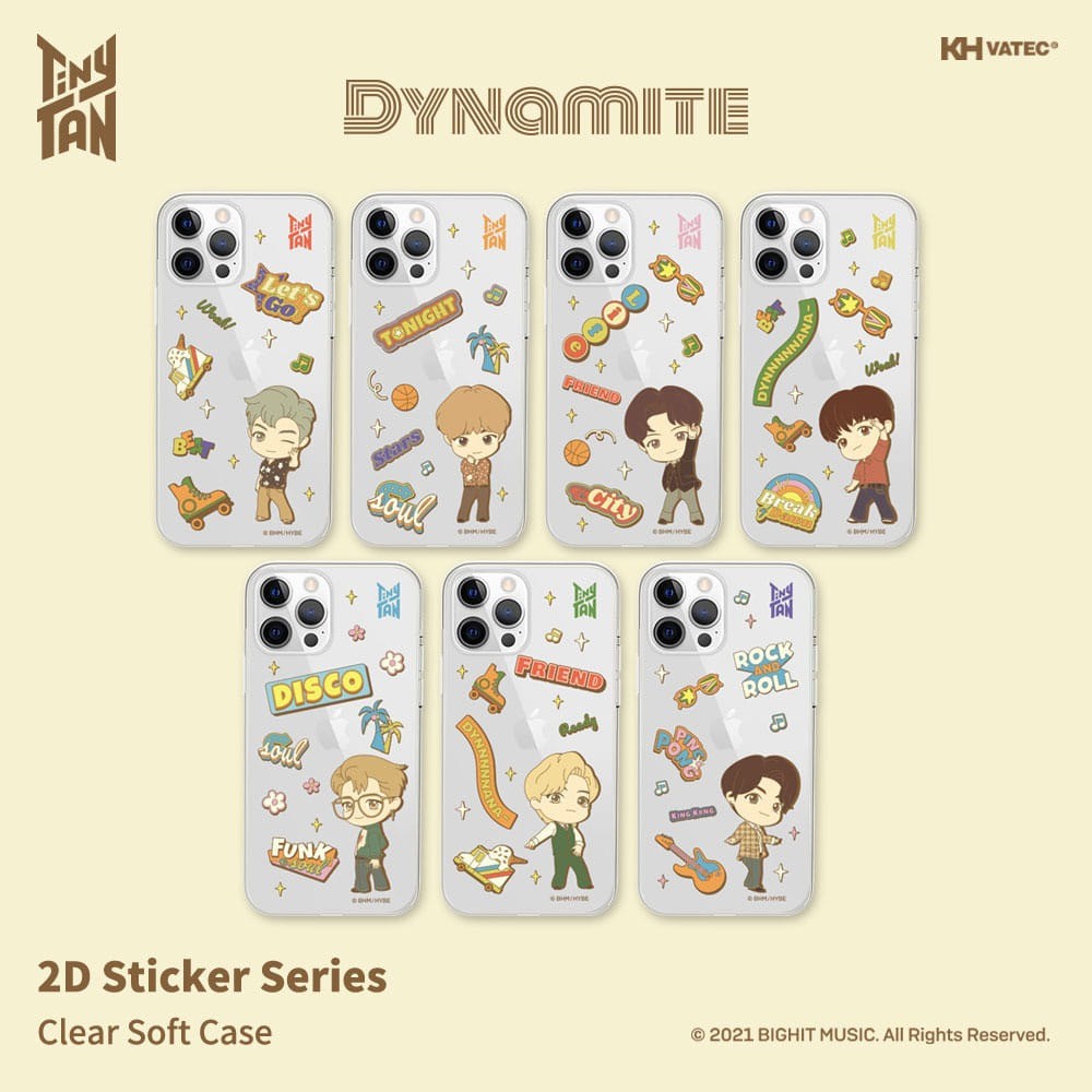 BTS x TinyTAN Goods - Dynamite 2D Sticker Series Clear Soft Case for iPhone - kpoptown.ca