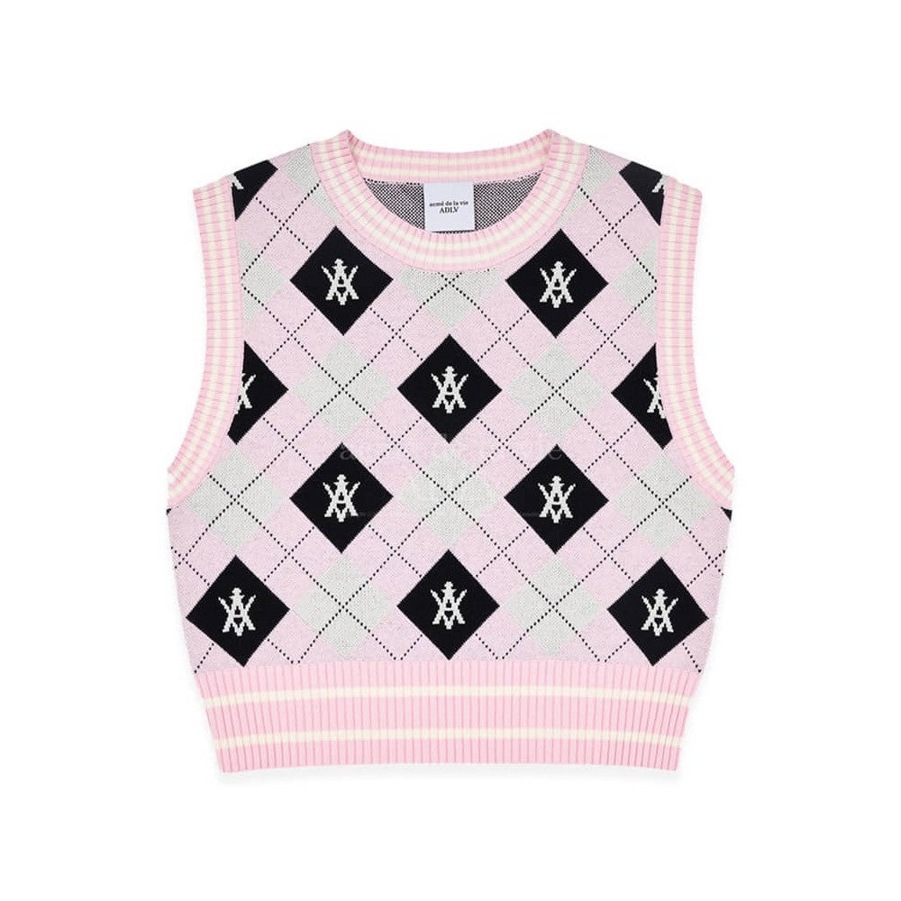 [acmé de la vie x LISA] A LOGO PATTERN ARGYLE KNIT VEST - kpoptown.ca