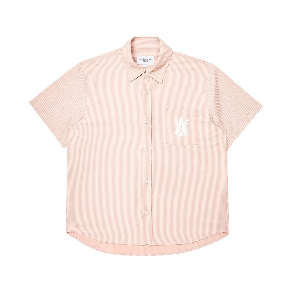 [acmé de la vie x LISA] A LOGO EMBLEM PATCH STRIPE SHORT SLEEVE SHIRT - kpoptown.ca