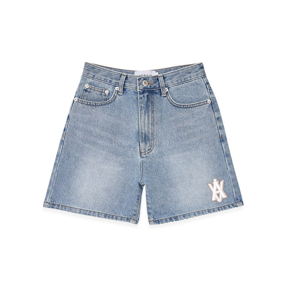 [acmé de la vie x LISA] A LOGO EMBLEM PATCH DENIM SHORT PANTS - kpoptown.ca