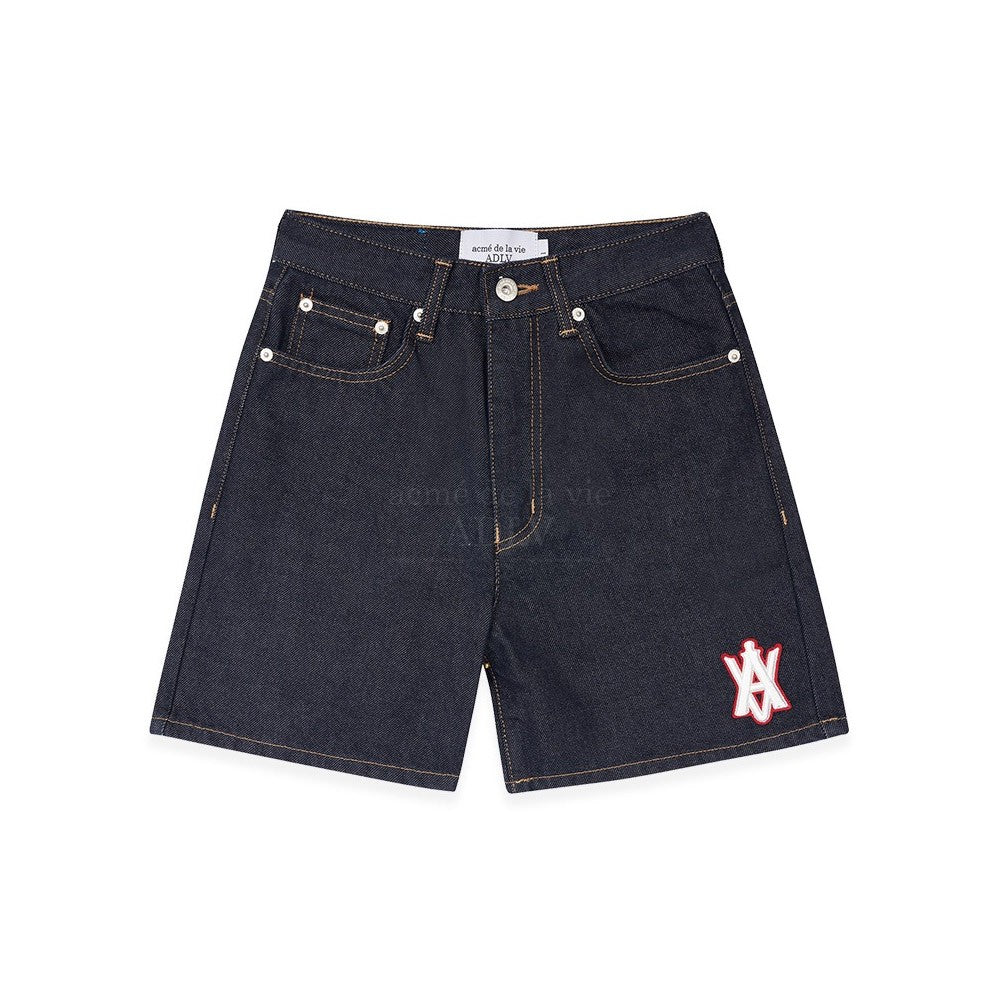 [acmé de la vie x LISA] A LOGO EMBLEM PATCH DENIM SHORT PANTS - kpoptown.ca