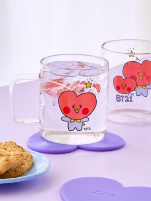 [BT21] BTS Line Friends Collaboration - Baby Glass Mug & Coaster Set - kpoptown.ca