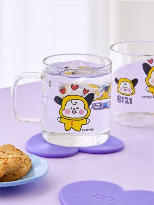 [BT21] BTS Line Friends Collaboration - Baby Glass Mug & Coaster Set - kpoptown.ca