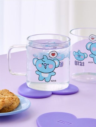 [BT21] BTS Line Friends Collaboration - Baby Glass Mug & Coaster Set - kpoptown.ca