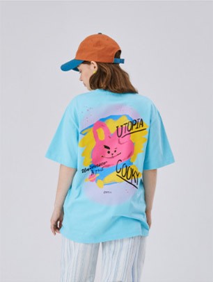 [BT21] BTS Line Friends Collaboration - COOKY UTOPIA Light Blue T-Shirt - kpoptown.ca