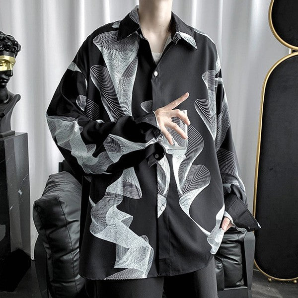 [S546] Clubhouse Curve Wave Loose Fit Shirt - kpoptown.ca