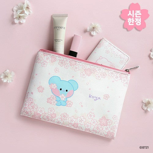 [BT21] BT21 X Monopoly Collaboration - minini Flat PU Pouch Cherry Blossom - kpoptown.ca