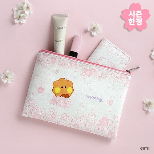 [BT21] BT21 X Monopoly Collaboration - minini Flat PU Pouch Cherry Blossom - kpoptown.ca