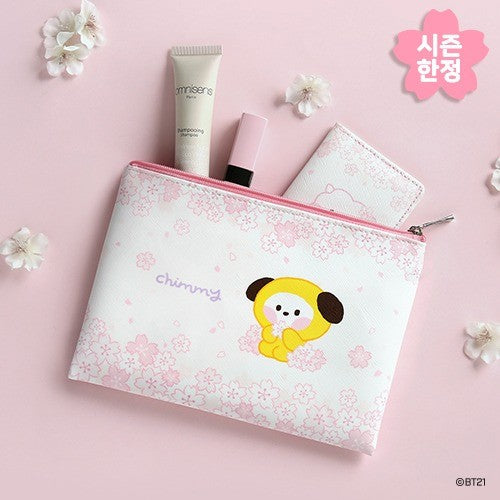 [BT21] BT21 X Monopoly Collaboration - minini Flat PU Pouch Cherry Blossom - kpoptown.ca