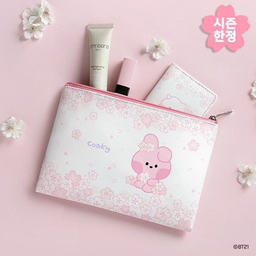 [BT21] BT21 X Monopoly Collaboration - minini Flat PU Pouch Cherry Blossom - kpoptown.ca