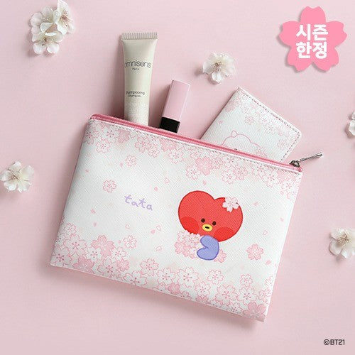 [BT21] BT21 X Monopoly Collaboration - minini Flat PU Pouch Cherry Blossom - kpoptown.ca