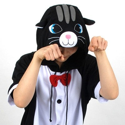 [PJB151]  Animal Shorts Sleeve Pajamas - Black Cat - kpoptown.ca