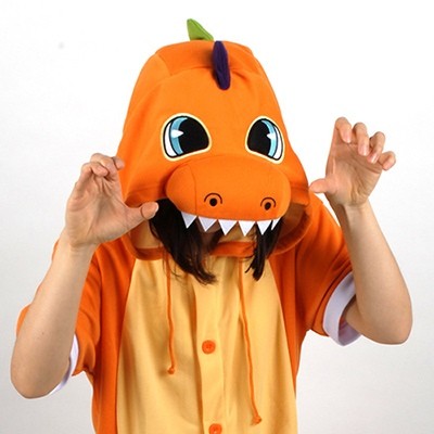 [PJB152] Animal Shorts Sleeve Pajamas - Orange Dinosaur - kpoptown.ca