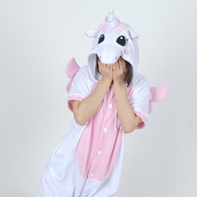 [PJB156] Animal Shorts Sleeve Pajamas - Pink Unicorn - kpoptown.ca