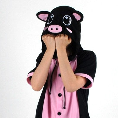 [PJB174] Animal Shorts Sleeve Pajamas - Black Pig - kpoptown.ca