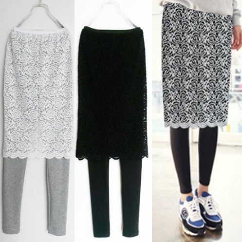 [LP13] Lace Skirt-leggings Banding Pants ( 3colors ) - kpoptown.ca