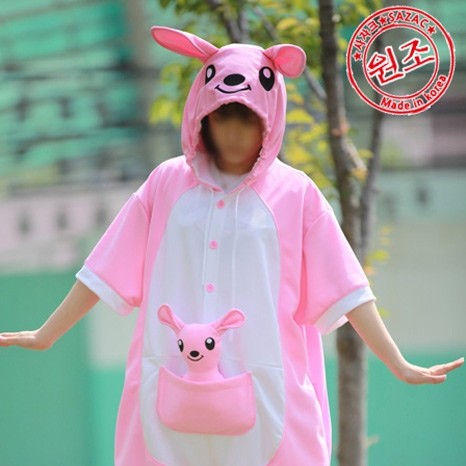 [PJA144] Animal Short Sleeve Pajamas - Pink kangaroo - kpoptown.ca