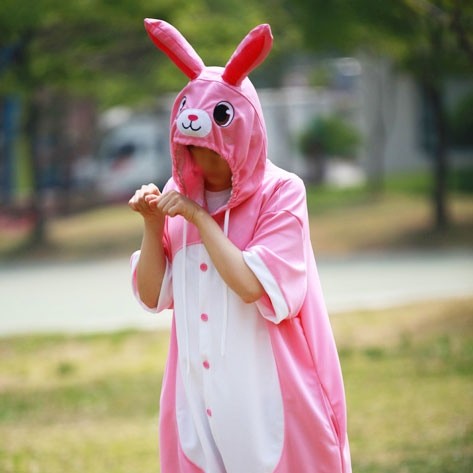 [PJA147] Animal Short Sleeve Pajamas - Pink Rabbit - kpoptown.ca