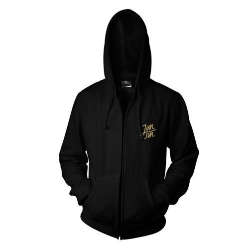 JUN JIN 2015 ASIA TOUR "REAL" In Seoul Official Goods : Logo Rhinestone Black Hoodie - kpoptown.ca