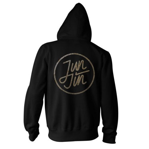 JUN JIN 2015 ASIA TOUR "REAL" In Seoul Official Goods : Logo Rhinestone Black Hoodie - kpoptown.ca